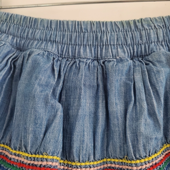 Mini Boden Youth Size 13-14 tiered ruffle denim skort with colorful trim - Picture 4 of 10